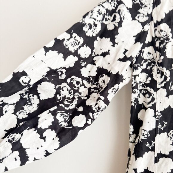 Flowy Floral Black and White Linen Dress - Picture 7 of 9